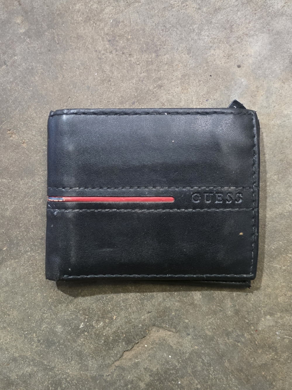 Guess Black Leather Wallet with Red Stripe Accent